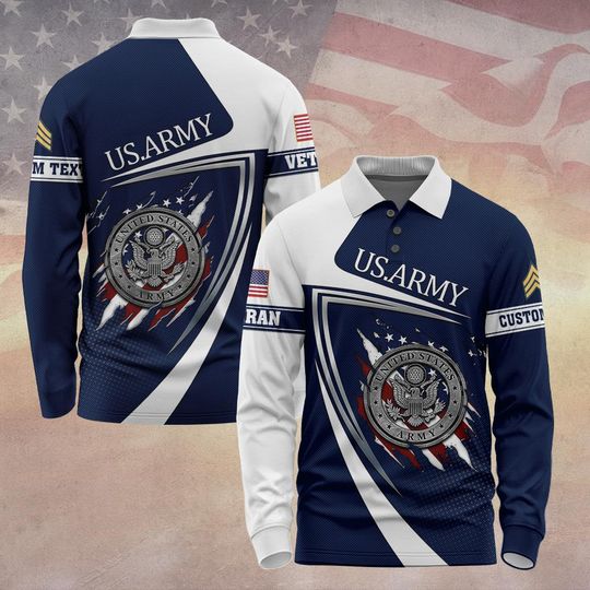 Men's Long Sleeve Polo Shirt with US Veteran Custom Design