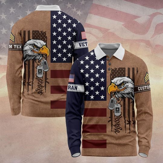 Men's Long Sleeve Polo Shirts Customized US Veteran Design