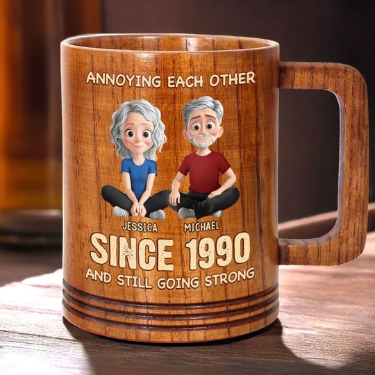 Custom Wooden Mug - Personalized Anniversary Wedding Gifts For Husband And Wife, Him And Her - Love, Laughter, And A Lifetime Of Eye Rolls