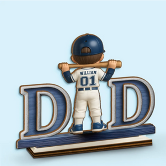 Pitch Perfect Dad - Family Personalized Custom Shaped 2-Layered Wooden Plaque With Flat Stand - Father's Day, House Warming Gift For Dad, Sport Lovers, Sport Players