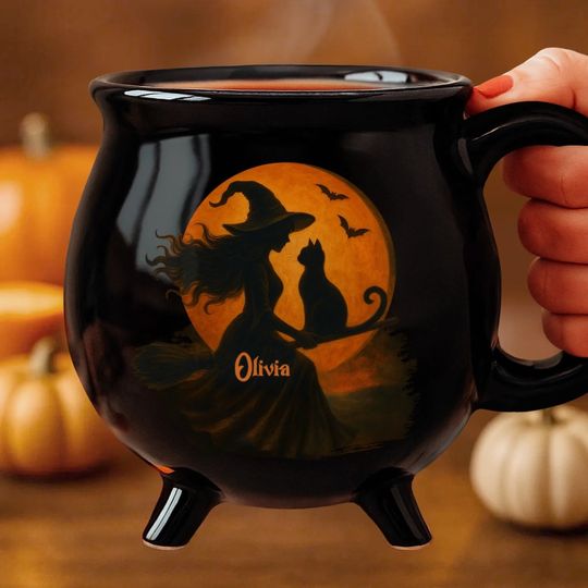 Custom Ceramic Cauldron Coffee Mug - Personalized Halloween Witchy Gifts