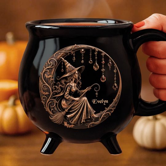 Custom Ceramic Cauldron Coffee Mug - Personalized Halloween Witchy Gifts