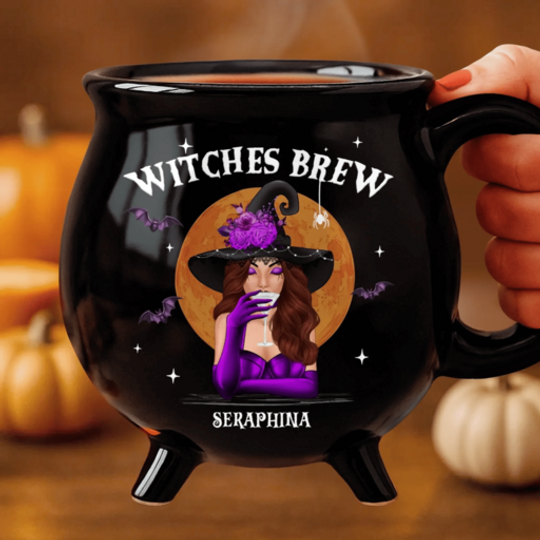 Custom Ceramic Cauldron Coffee Mug - Personalized Halloween Witchy Gifts