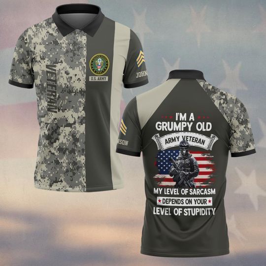 I’m A Grumpy Old Veteran My Level Of Sarcasm Depends On Your Level Of Stupidity Polo Shirt