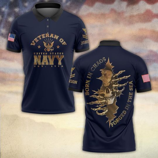 US Navy Born In Chaos – Forged In The Sea Polo Shirt