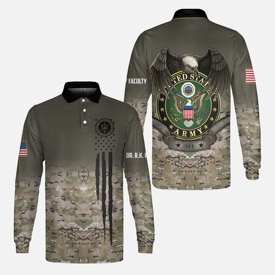 Men's Long Sleeve Polo Shirt with U.S. Veteran Camouflage Design