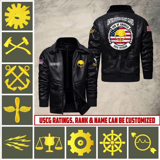 Customized Coast Guard Rating Lapel Leather Jacket