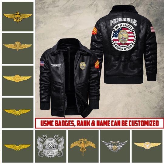 Customized US Navy Badges Fur Leather Jacket