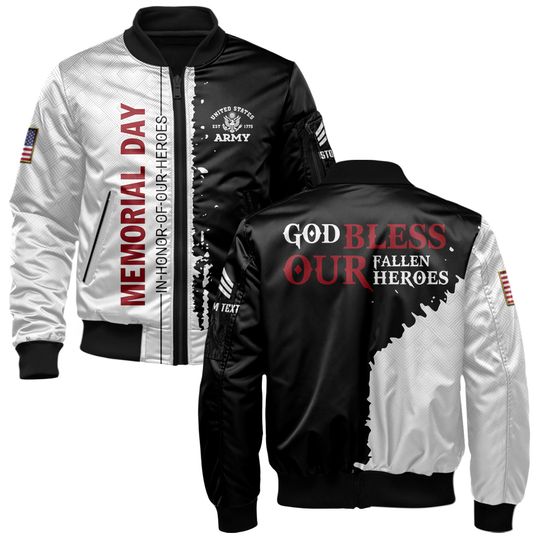 Customized Memorial Day Bomber Jacket x “God Bless Our Fallen Heroes” - Bomber Jacket