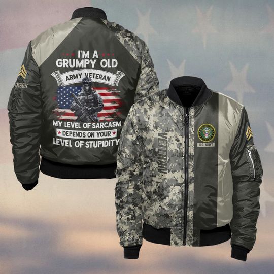 I’m A Grumpy Old Veteran My Level Of Sarcasm Depends On Your Level Of Stupidity Bomber Jacket