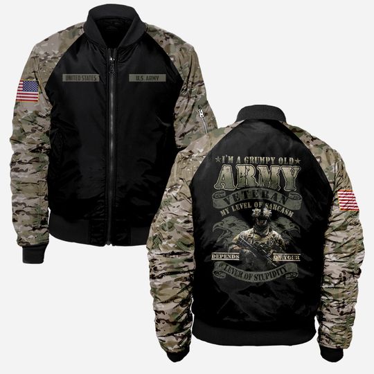 Personalized Camouflage I’m A Grumpy Old Army Veteran - Bomber Jacket