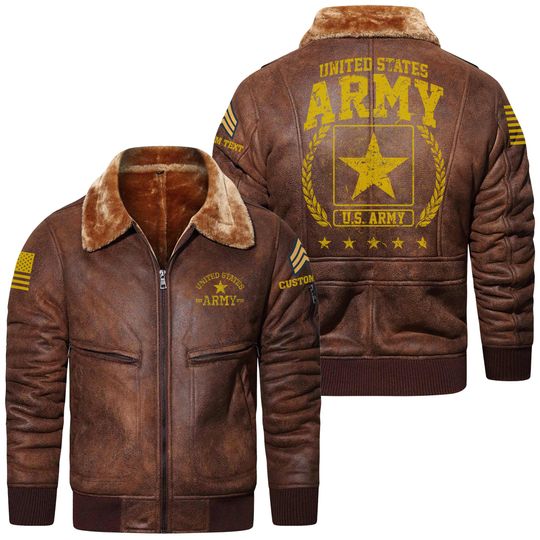Customized Branches of Service US Army Fur Lapel Leather Jacket
