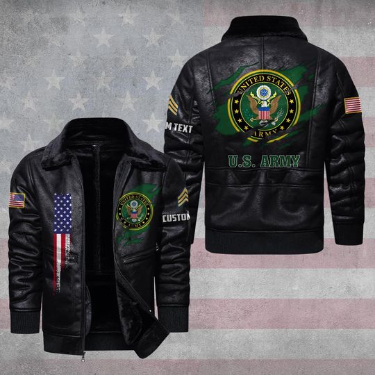 Customized U.S Veteran Proudly Served Fur Lapel Leather Jacket