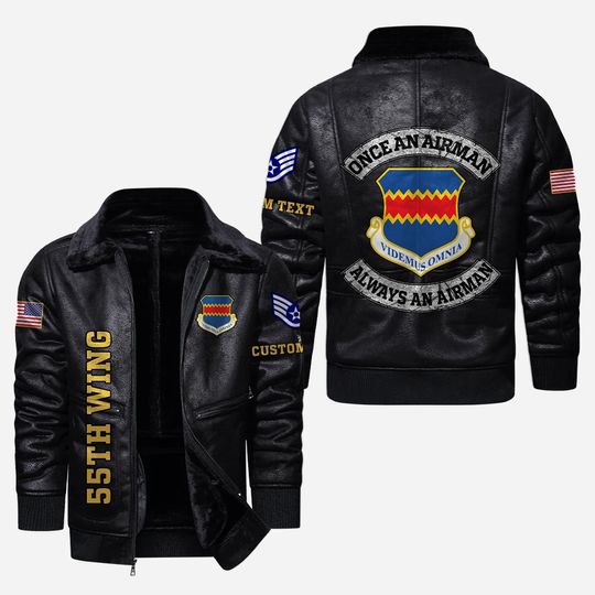 Customized USAF Wings – Once a airman Always a airman Fur Lapel Leather Jacket