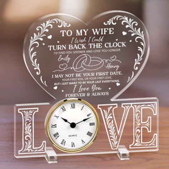 Custom Acrylic Desk Clock - Personalized Anniversary Wedding Gifts For Husband And Wife, Him And Her - My Heart’s Favorite Timekeeper