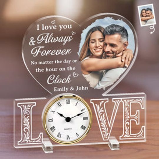 Custom Photo Acrylic Desk Clock - Personalized Anniversary Wedding Gifts For Husband And Wife, Him And Her - You Are My Favorite Hour Of Every Day
