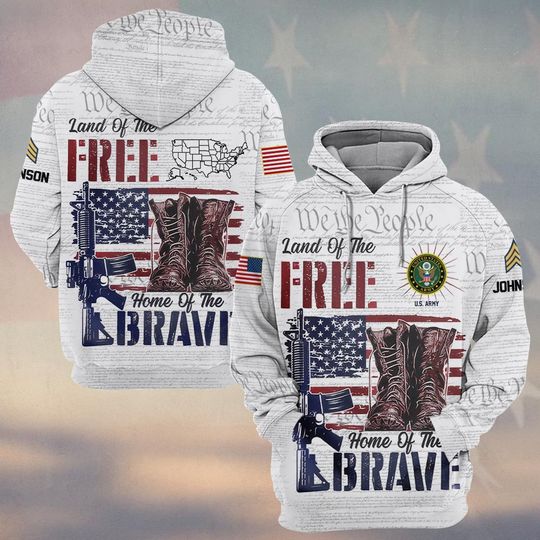 Customized U.S Veteran Land Of The Free Home Of The Brave 3D Hoodie