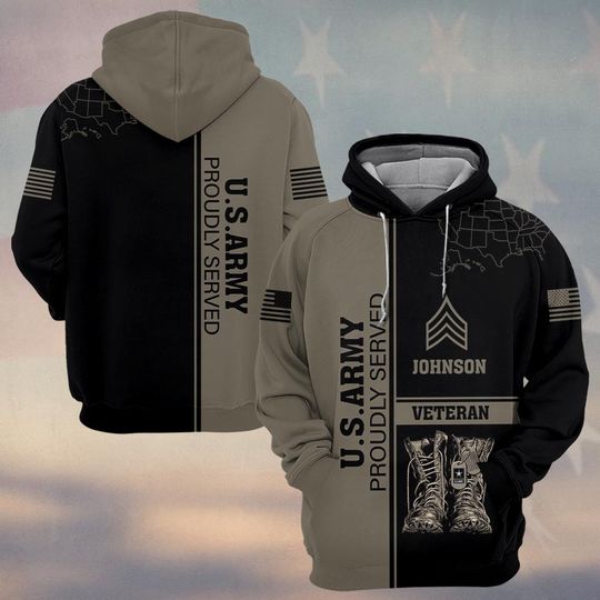 Customized U.S Veteran Proudly Served 3D Hoodie