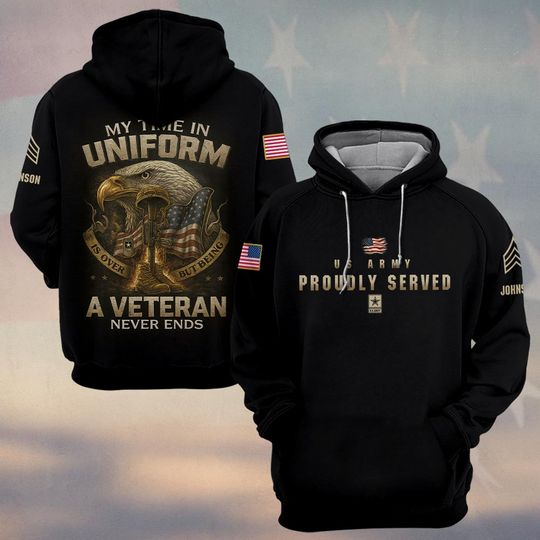 Customized U.S Veteran Proudly Served 3D Hoodie