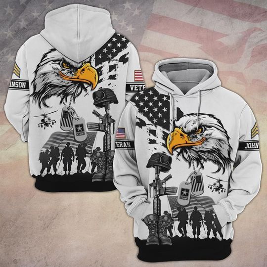 Customized US Veteran Proudly Served 3D Hoodie