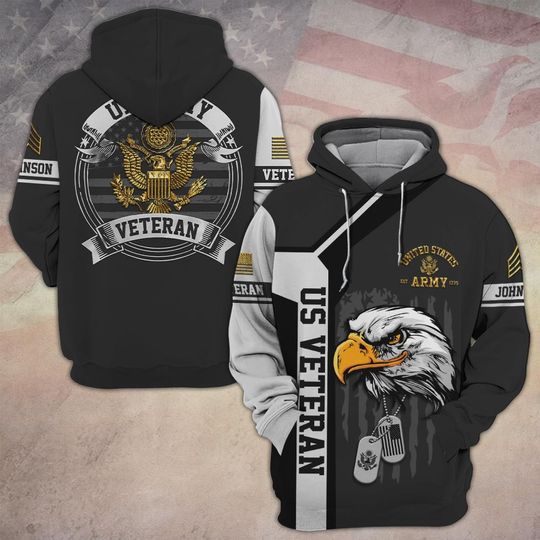 Customized US Veteran Proudly Served 3D Hoodie
