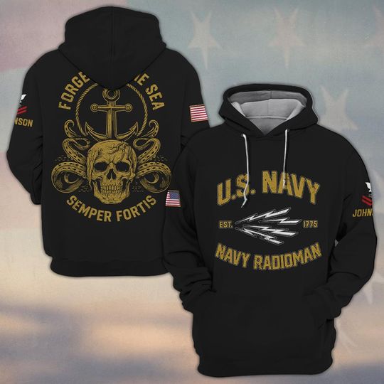 Customized United States Navy Forged By The Sea 3D Hoodie