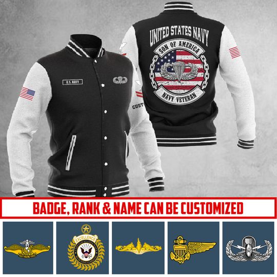 Customized US Navy Skill Badges Baseball Jacket
