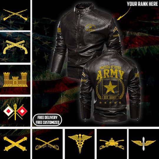 Customized United States Army Branches of Service Leather Coat