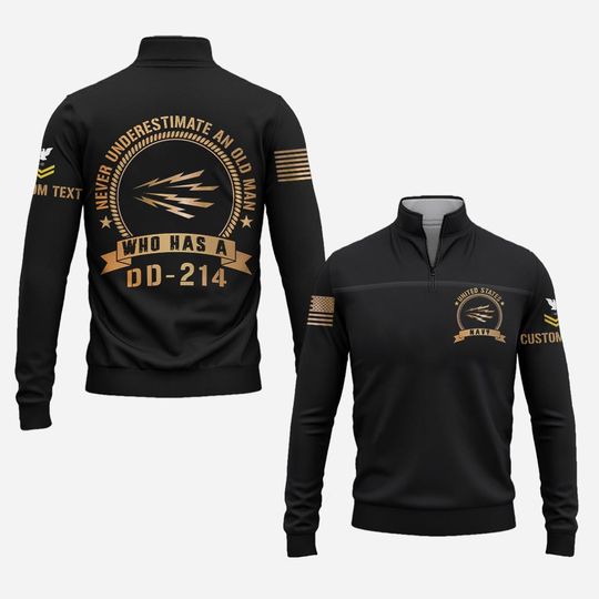 Customized Navy Ratings Never Underestimate An Old Man Who Has A DD-214 Zip Neck Sweater