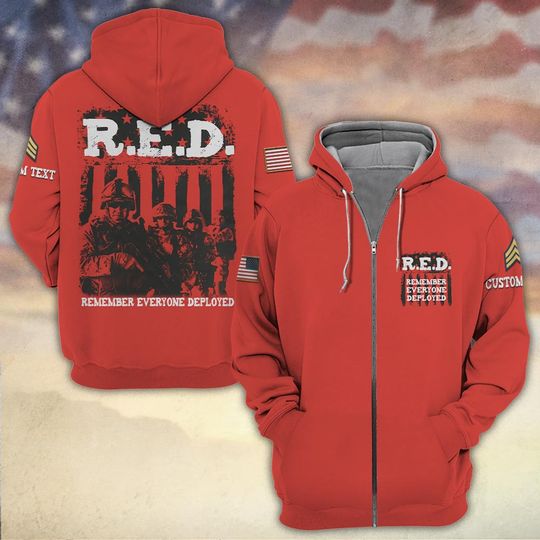 On Friday We Wear RED – Remember Everyone Deployed 3D Zip Hoodie