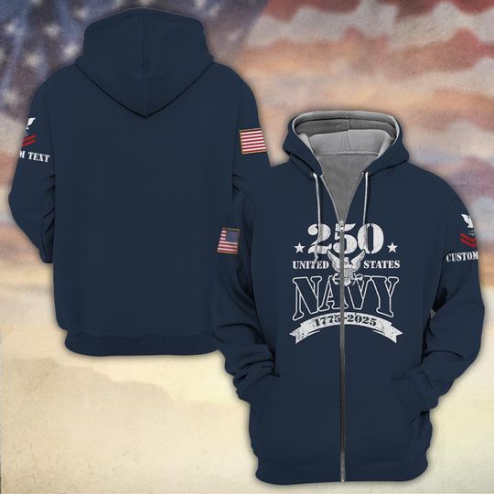 Customized US Navy 250 Years Pride 3D Zip Hoodie