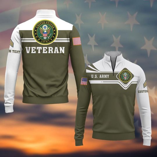 Customized US Army Veteran Zip Neck Sweaters