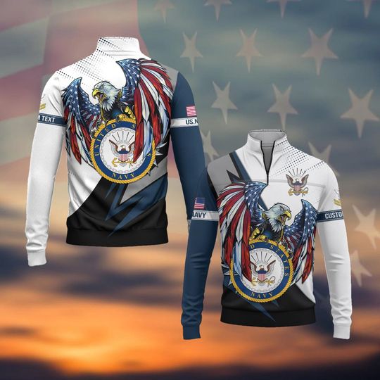 Customized US Navy Veteran Shirts Zip Neck Sweaters