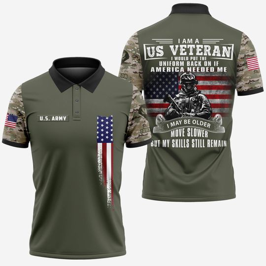US Veteran Polo Shirt Patriotic Military Quote Gift for Men Women