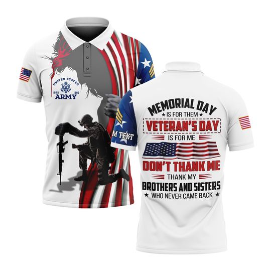 Customized Memorial Day Veterans Day Polo Shirt Patriotic Military Gift