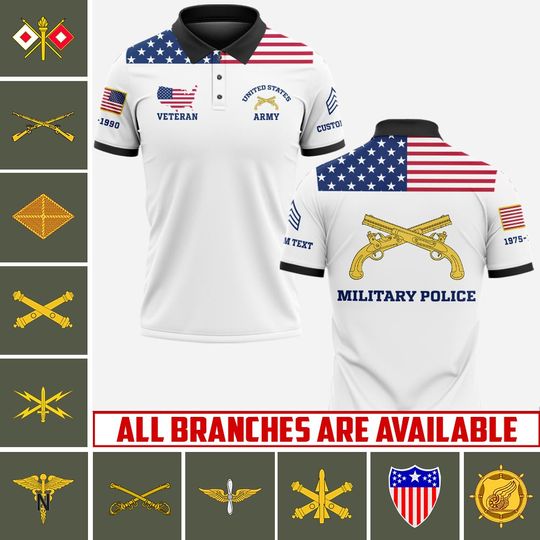 Customized Army Branches Polo Shirt Patriotic Military Gift