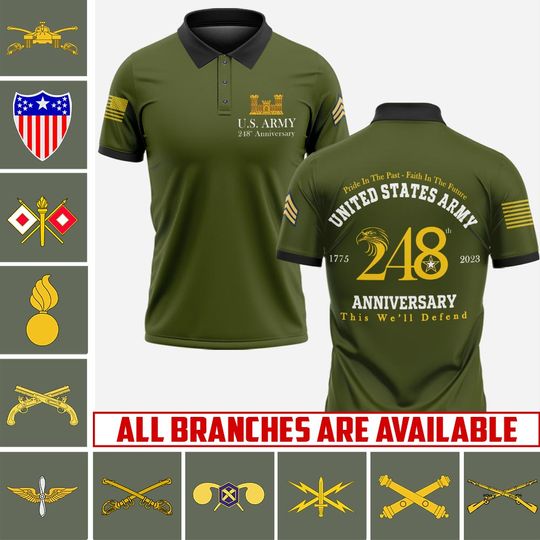 Customized Army Branches Polo Shirt Patriotic Military Gift