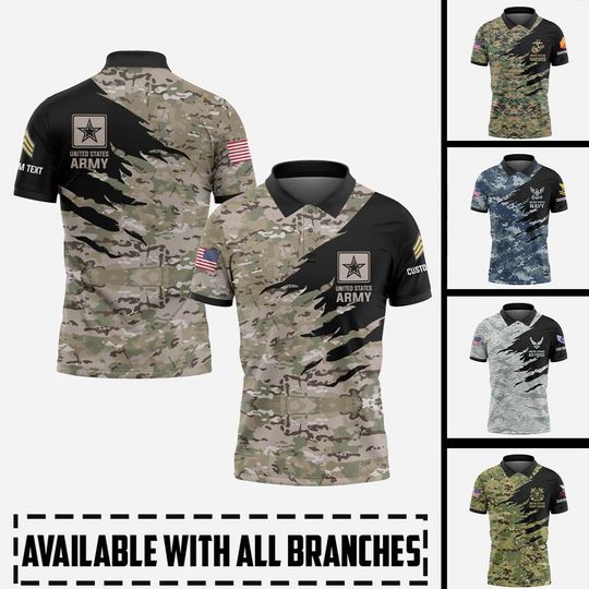 Customized Camouflage U.S. Veteran Polo Shirt Patriotic Veteran Gift