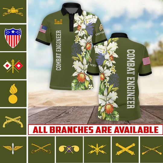 Customized United States Army Branches Polo Shirt Patriotic Veteran Gift