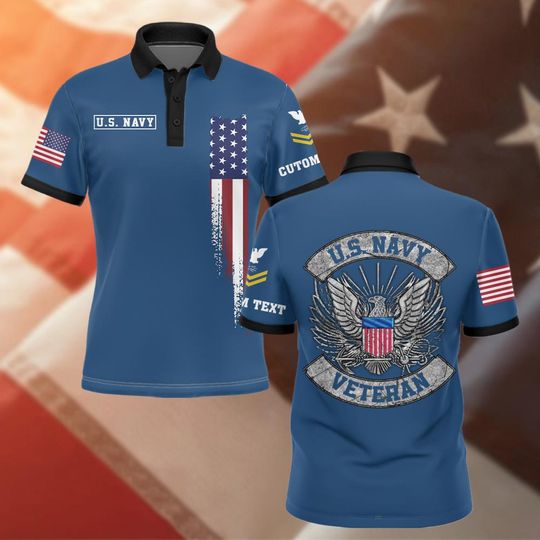 Customized U.S.Navy Veteran Polo Shirt Patriotic Veteran Gift