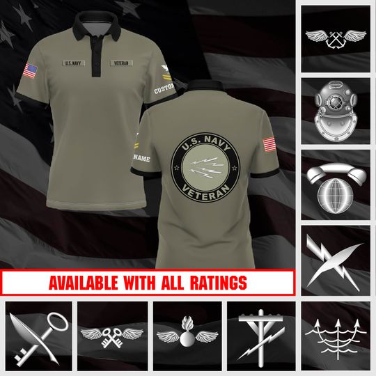 Customized U.S.Navy Ratings Polo Shirt Patriotic Veteran Gift