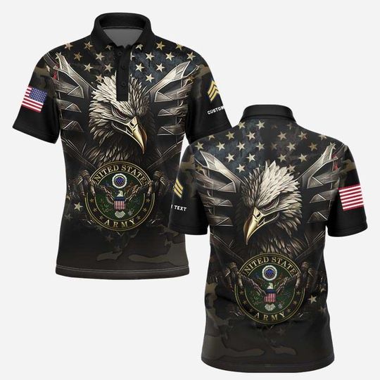 Customized U.S. Veteran Metal Eagle Polo Shirt Patriotic Veteran Gift