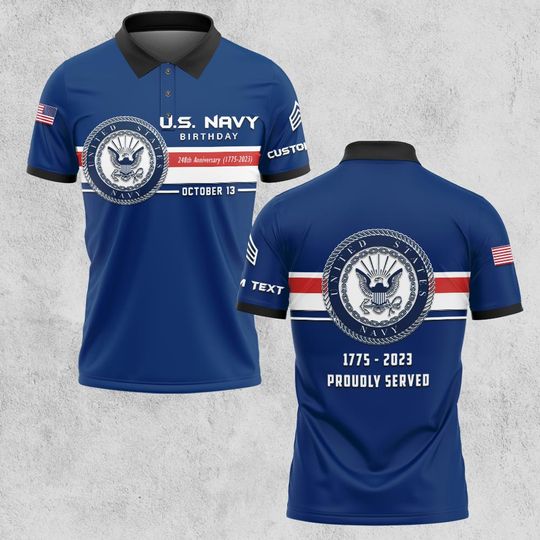 Customized U.S Navy 248th Birthday Anniversary 1775 – 2023 Polo Shirt Patriotic Veteran Gift