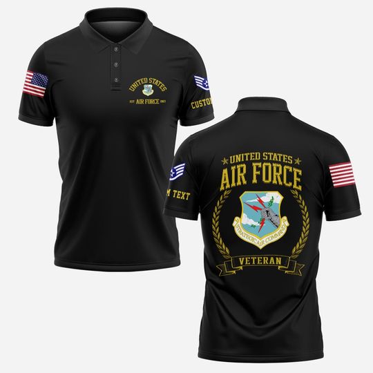 Customized USAF Commands Polo Shirt Patriotic Military Veteran Gift