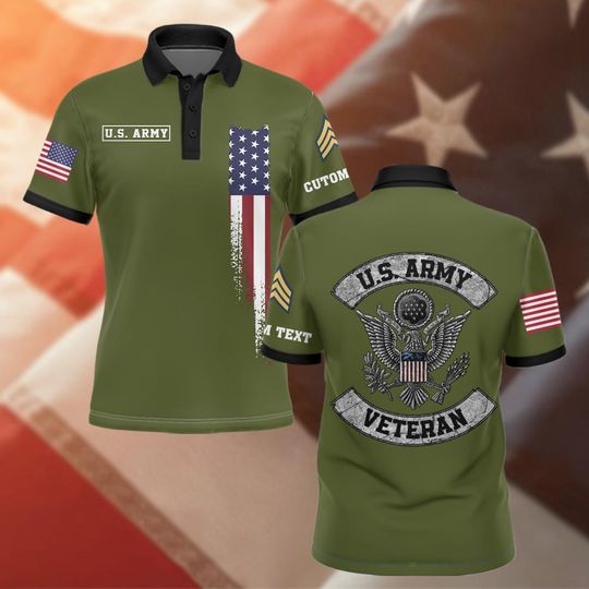 Customized U.S.Army Veteran Polo Shirt Patriotic Military Gift