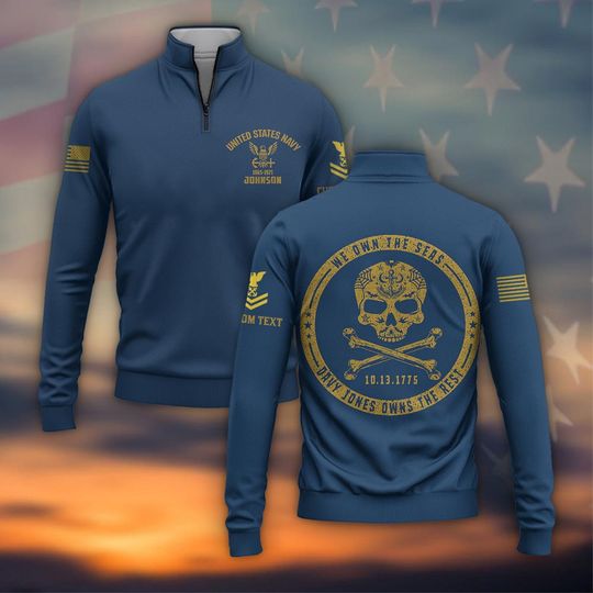 Customized We Own the Seas – US Navy Zip Neck Sweater