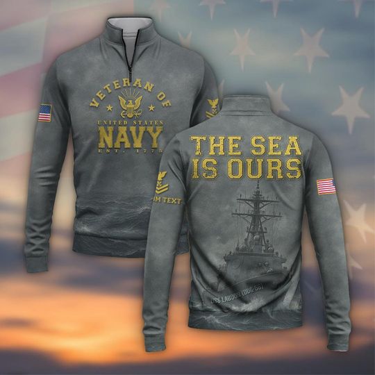 Customized The Sea Is Ours – US Navy Zip Neck Sweater