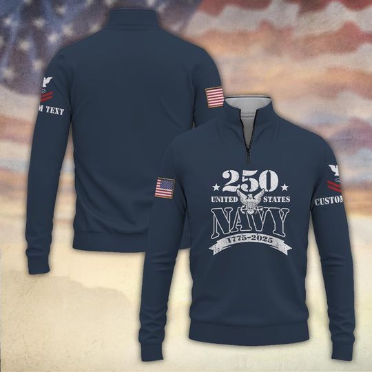Customized US Navy 250 Years Pride Zip Neck Sweater