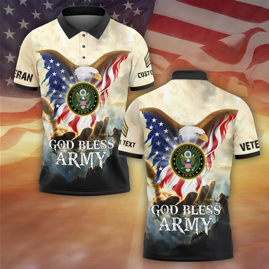 Customized God Bless US Veteran With US Eagle – Polo Shirt
