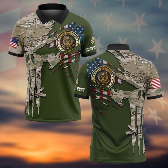 Customized US Military Camouflage Skull – Polo Shirt